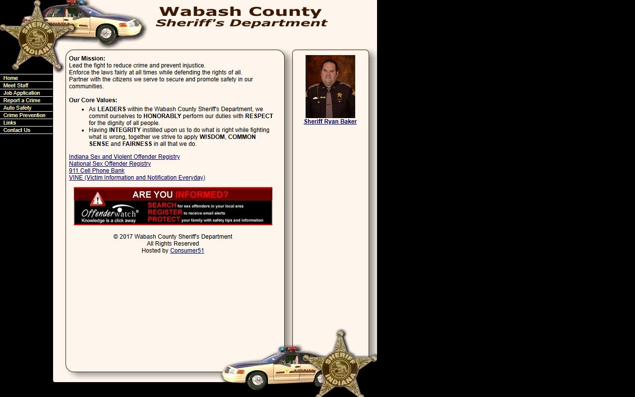 Wabash County Sheriff's Department homepage for inmate population and jail records